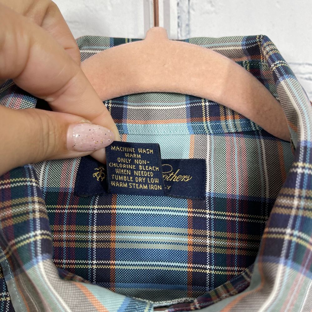 Brooks Brothers Shirt Mens Size L Blue Plaid Long Sleeve Woven in Italy Cotton - Picture 5 of 12